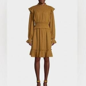 Walter‎ Baker Mercy Ruffle Dress Gold Size M Long Sleeves Smocked Chevron Print